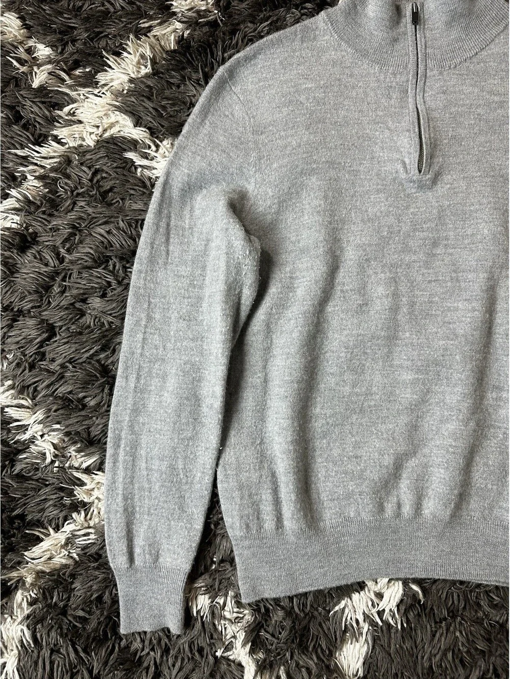 Christian Lacroix 100% Extrafine Merino Wool 1/4 Zip Sweater Gray Mens Medium